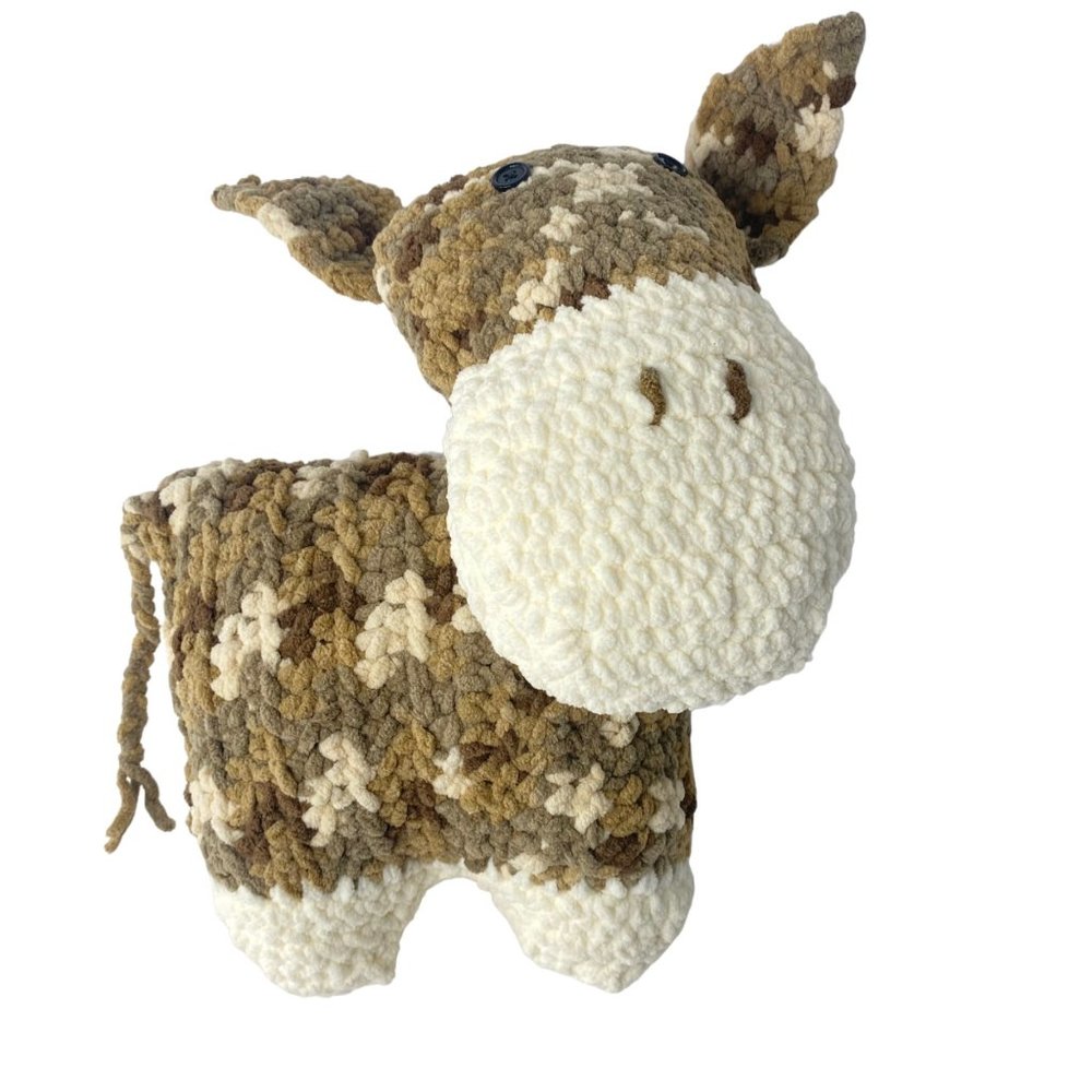 Homemade New Knit Crochet Brown Tan Cream Cow Stuffed Animal Cute 15" Tall